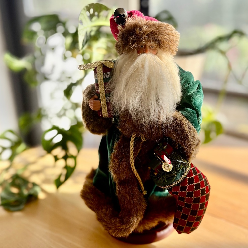 Festive Santa Claus Figurine in Green and Red by Tina Mitchelll